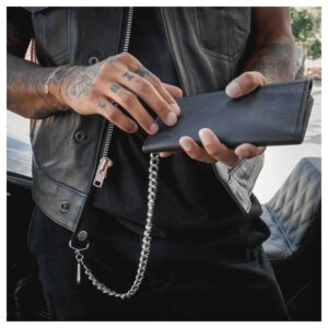 Black Trifold Leather Chain Wallet